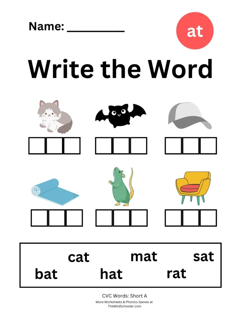 CVC Words Worksheet for Short A Sound