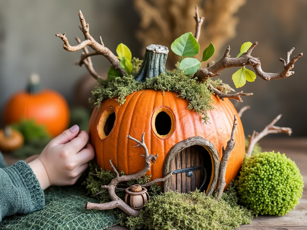 Fall-activity-build-a-fairy-house-out-of-a-pumpkin